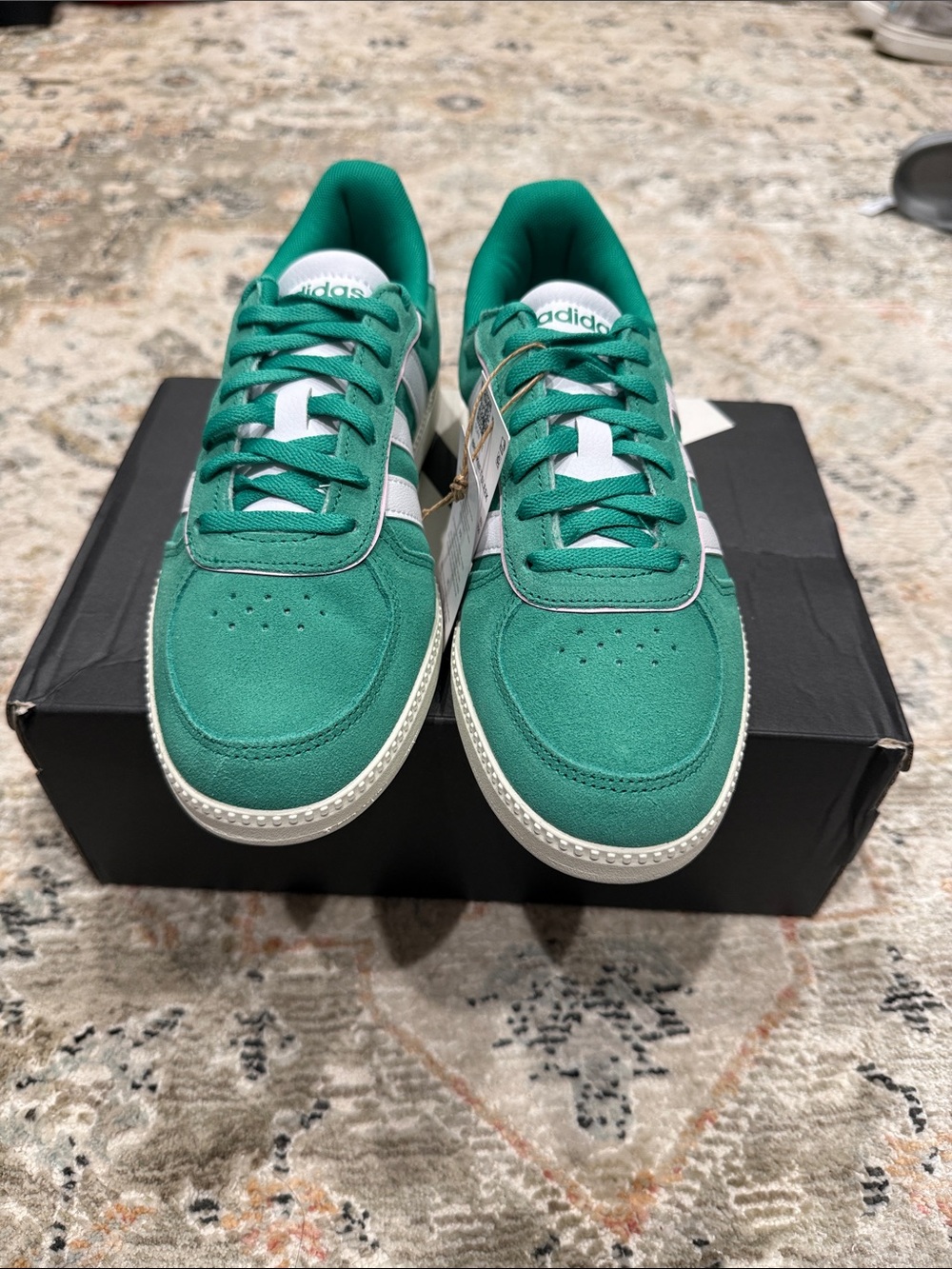 adidas Green and White Low-Top Suede Sneakers
